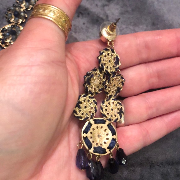 Elegant Gold and Blue Chandelier Earrings - Picture 4 of 6